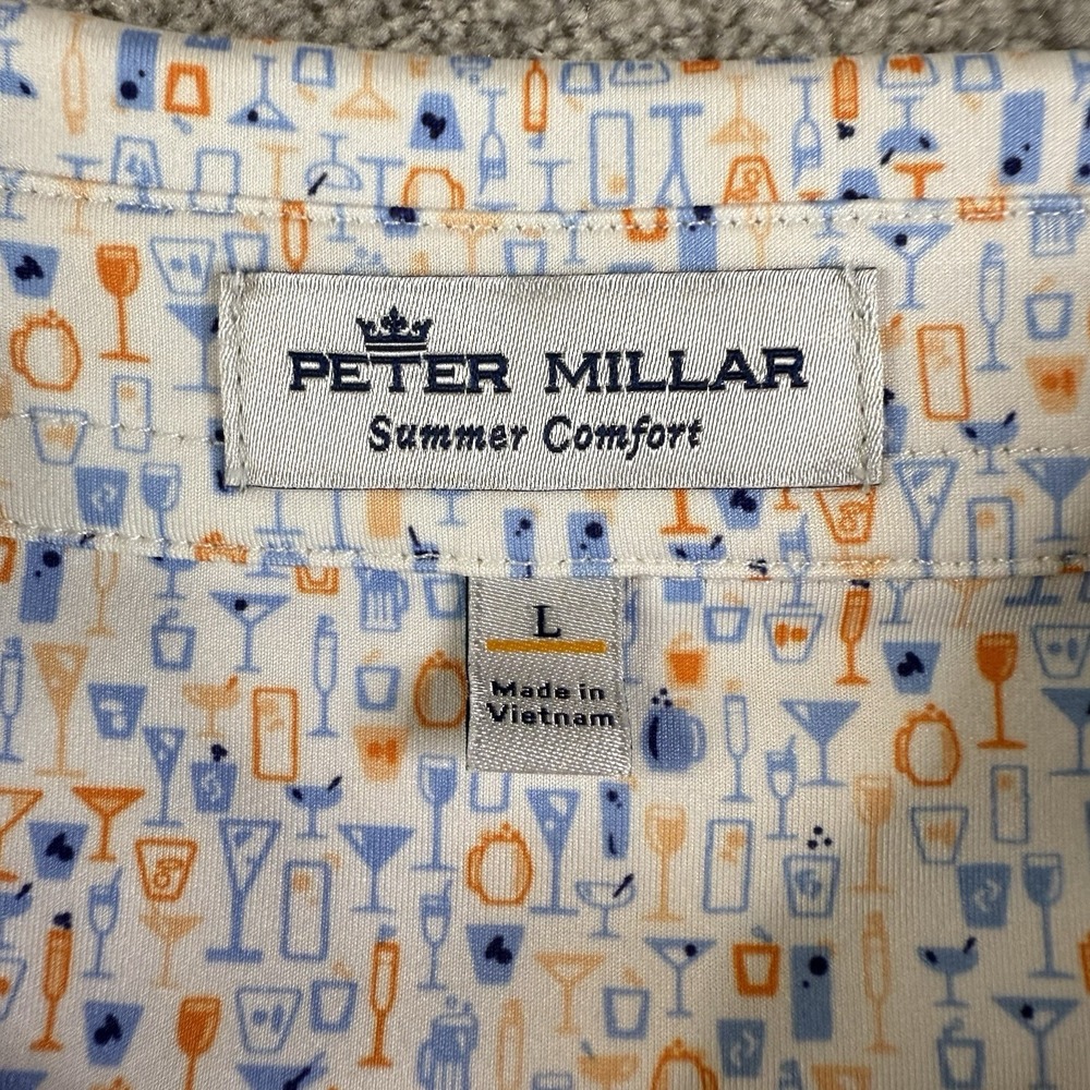Peter Millar White Polo with Blue and Orange Cocktail Print - Picture 2 of 8